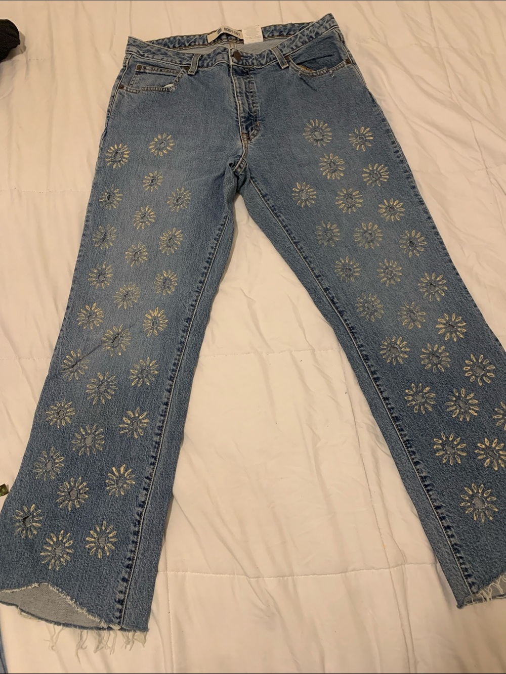GAP Blue Denim Flare Jeans with Daisy hand painted with acrylic paint